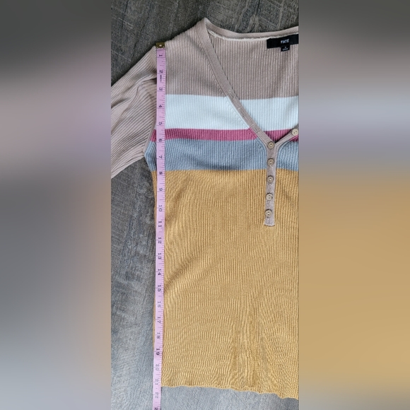 Fate Sweater Ribbed Women's S Yellow & Brown Heanly 1/4 Button Up Long-sleeved - Picture 11 of 12